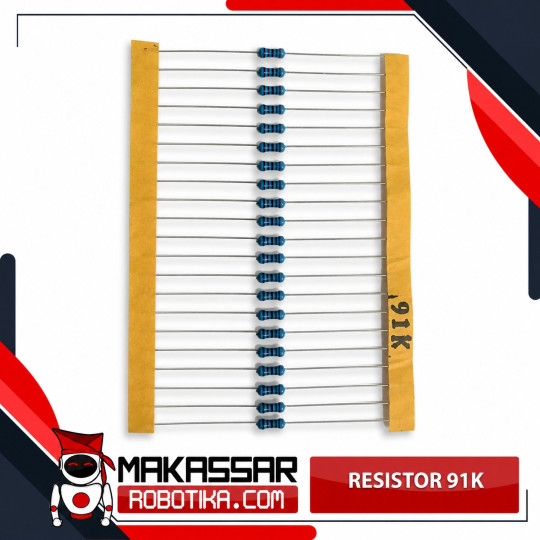 Resistor Metal Film 91K Ohm 91KΩ 1/4 Watt 0.25W Toleransi 1% 5 Gelang