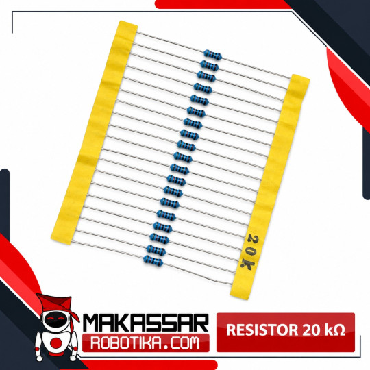 Resistor 20K Ohm 20KΩ 20000 Ohm Metal Film 1/4 Watt 0.25W Toleransi 1% 5 Gelang