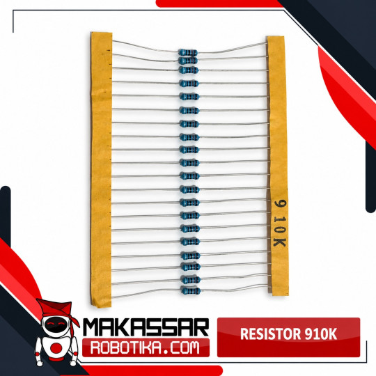 Resistor Metal Film 910K Ohm 910KΩ 1/4 Watt 0.25W Toleransi 1% 5 Gelang