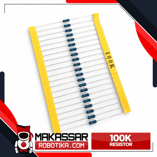 Resistor 100K Ohm 100KΩ 1/4W 0.25W Metal Film 1% 5 Gelang – Resistor Elektronika Arduino DIY