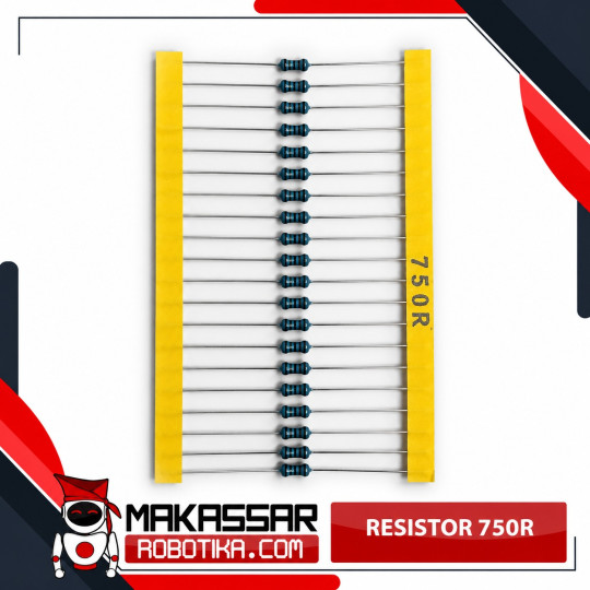 Resistor Metal Film 750 Ohm 750R 1/4 Watt 0.25W Toleransi 1% 5 Gelang