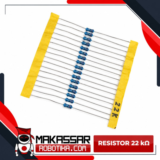Resistor 22K Ohm 22KΩ 22000 Ohm Metal Film 1/4W 0.25W Toleransi 1% 5 Gelang