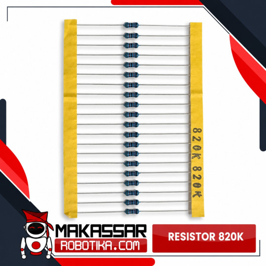 Resistor Metal Film 820K Ohm 820KΩ 1/4 Watt 0.25W Toleransi 1% 5 Gelang